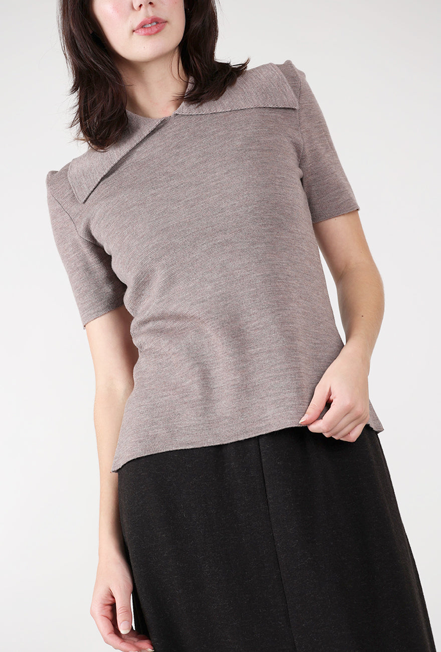 Hannes Roether Prim Collar S/S Sweater, Beige 