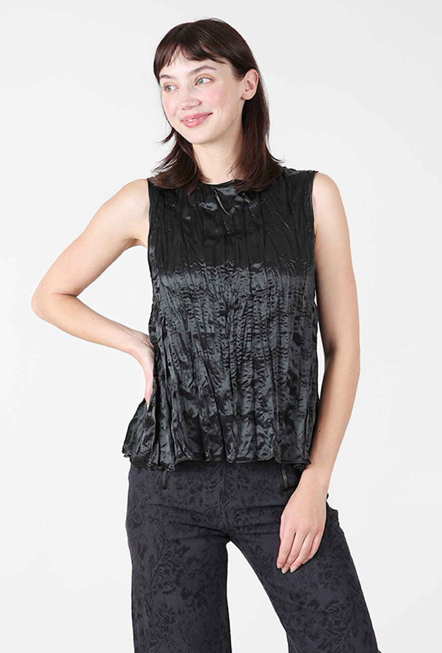 Shimmery Pleat Shell, Black
