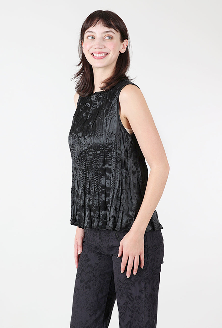 Shimmery Pleat Shell, Black Angle 2