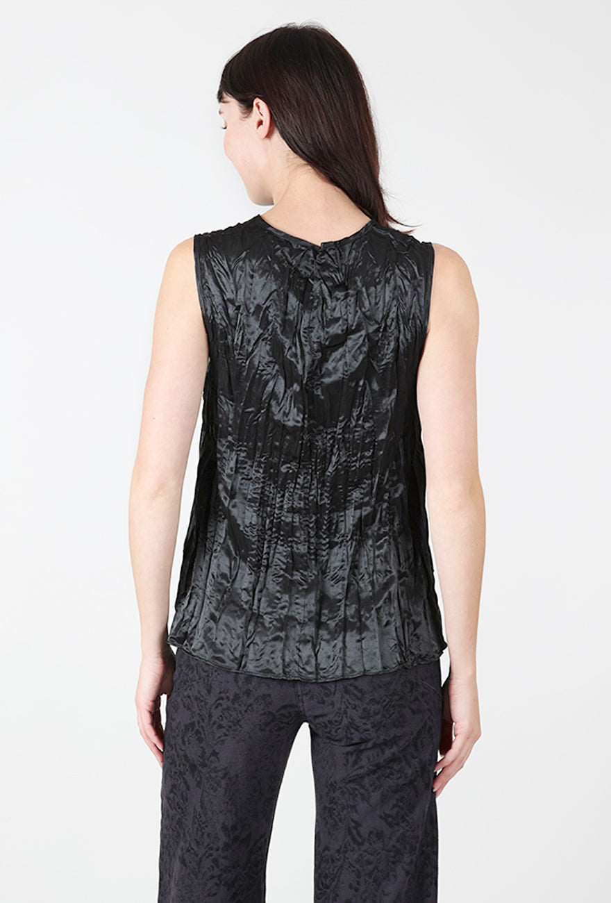 Shimmery Pleat Shell, Black