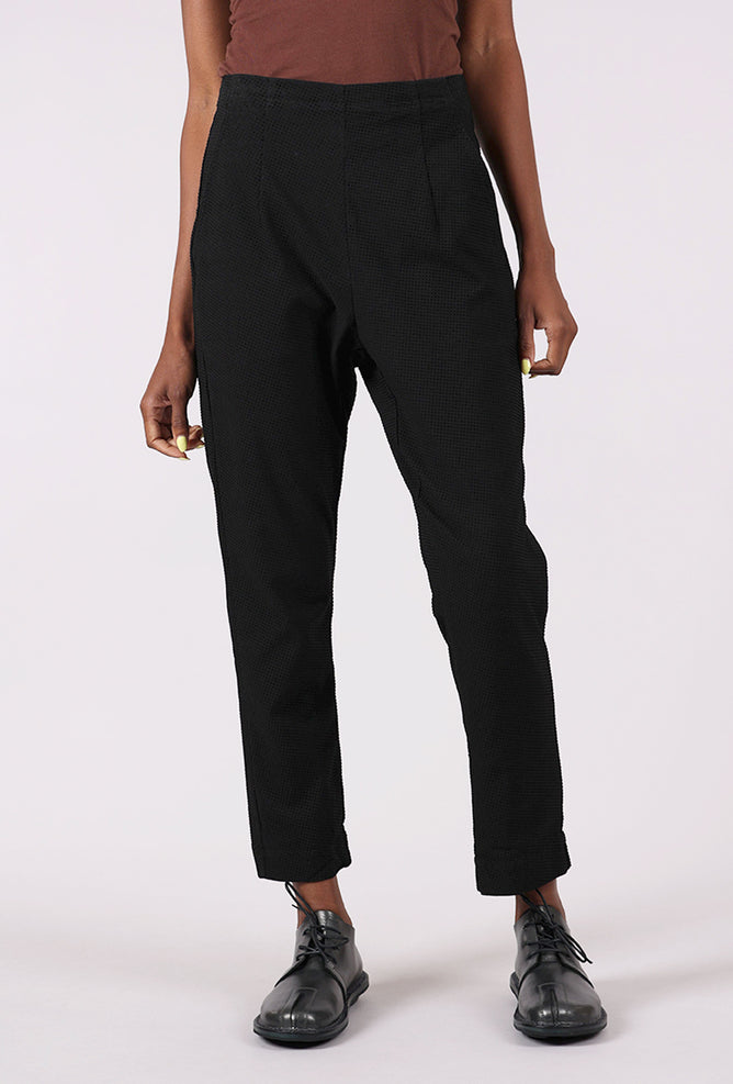 Rundholz Raised Dot Slim Trouser, Black Check 