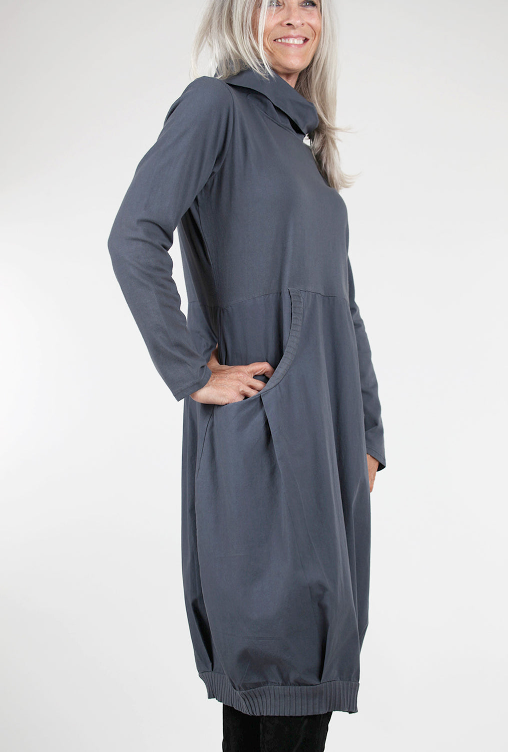 Fenini Trimmed Pocket Cowl Dress, Gray 