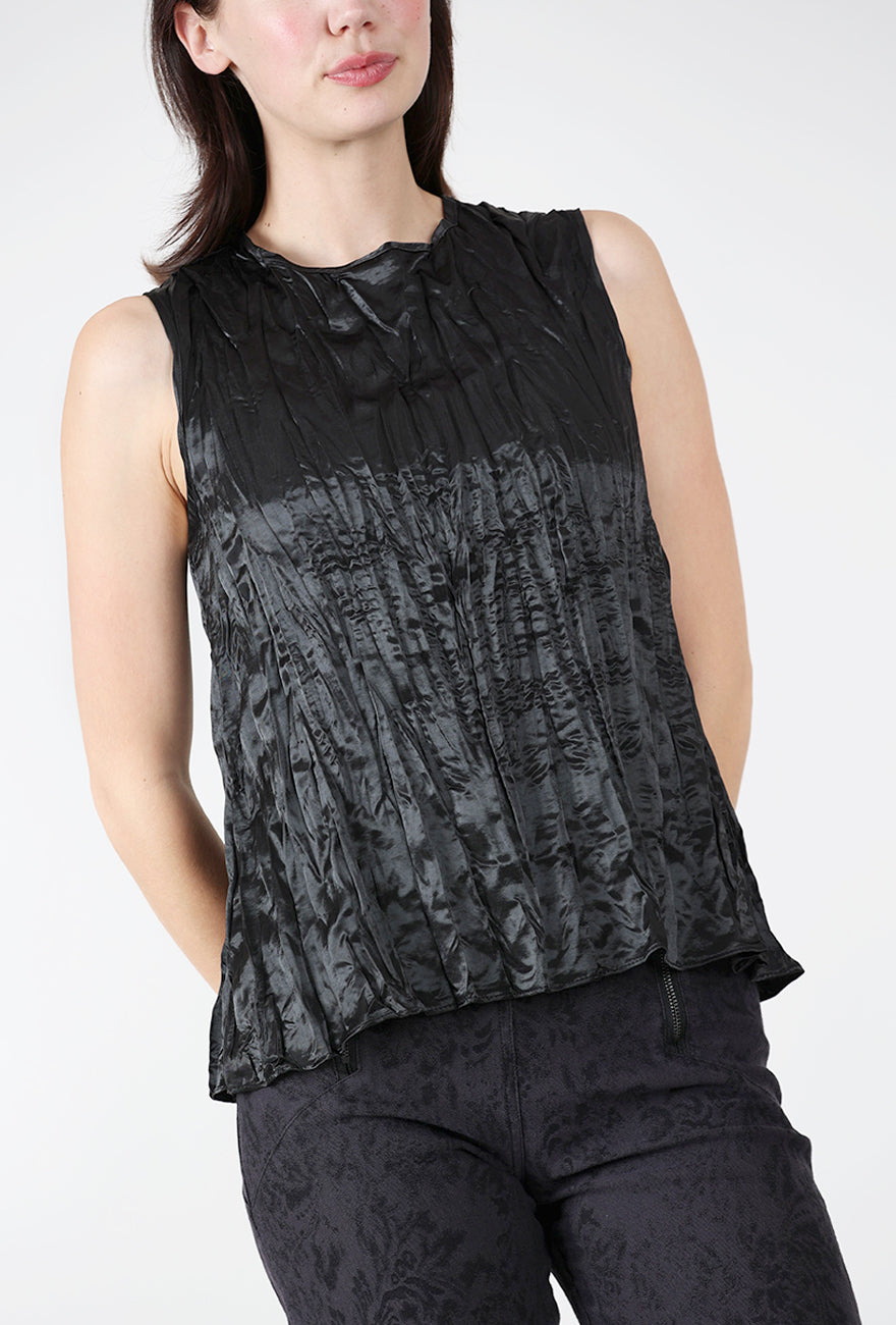 Shimmery Pleat Shell, Black