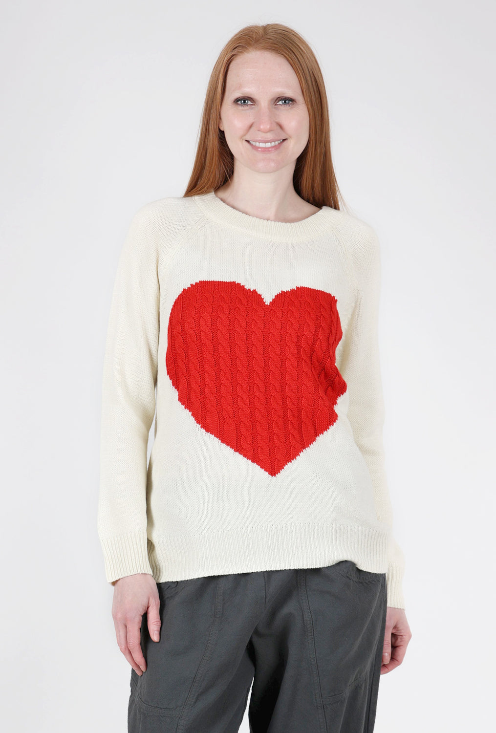 J.NNA Cable-Knit Heart Sweater, Ecru 