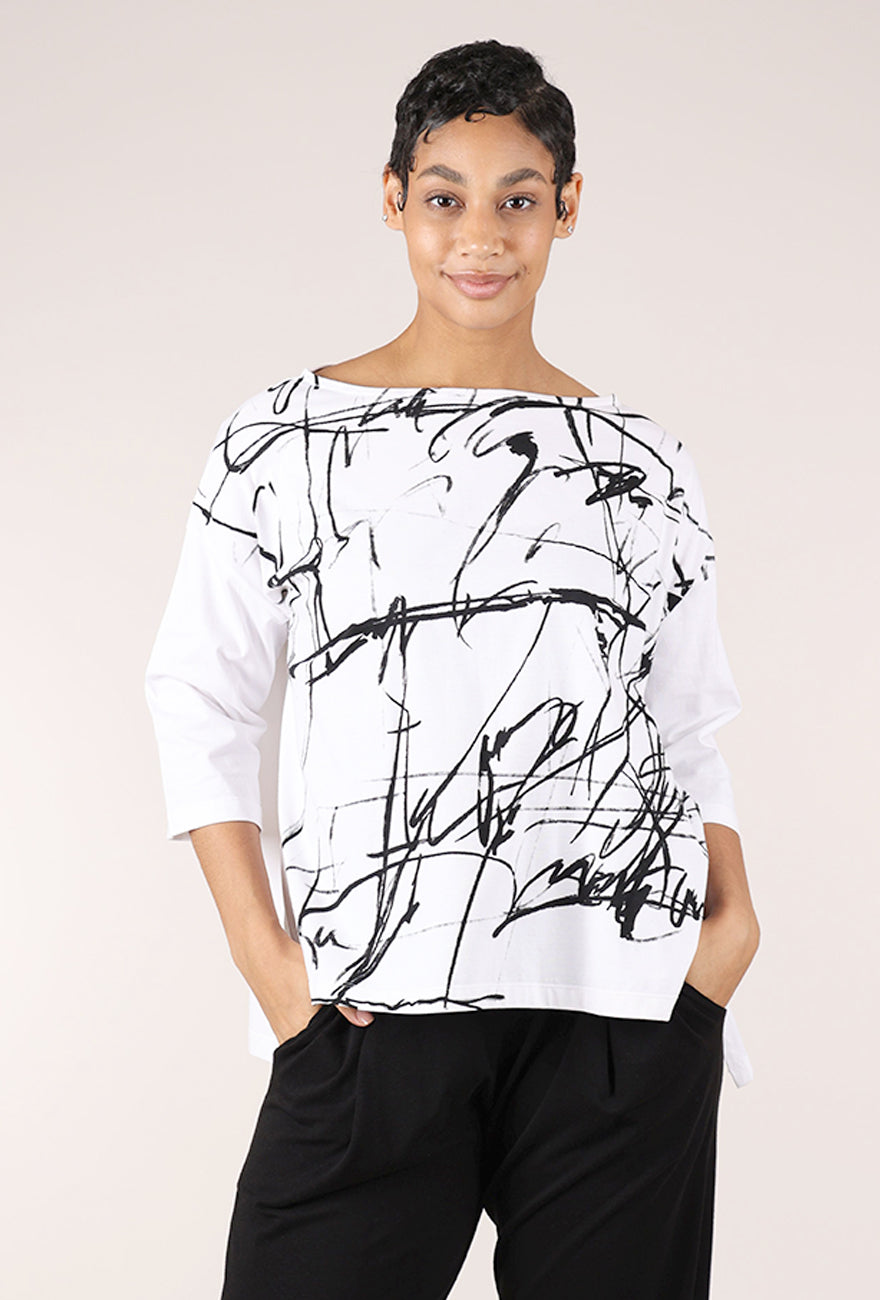 Moyuru Swing Out Scribble Top, White 