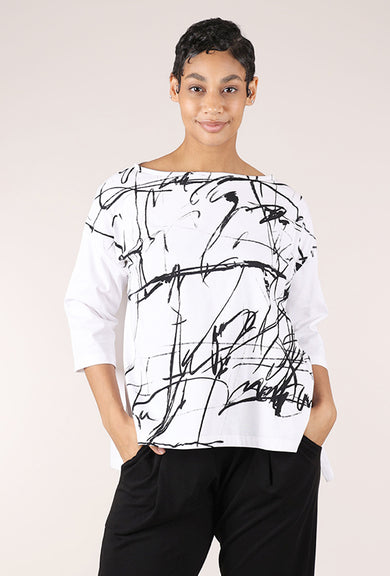 Moyuru Swing Out Scribble Top, White 