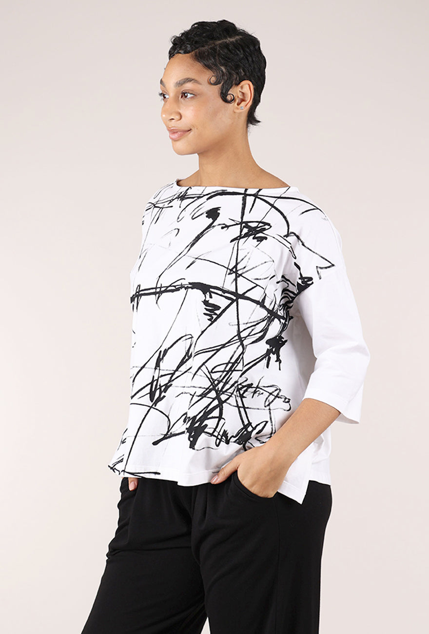 Moyuru Swing Out Scribble Top, White 