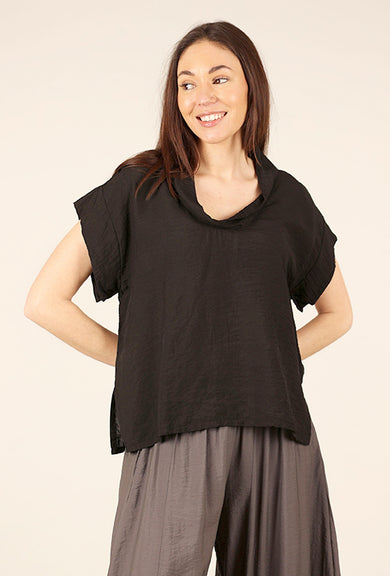 Cut Loose Parachute Cowl Top, Black 