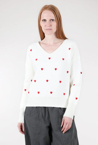 J.NNA Mini-Hearts Sweater, White 
