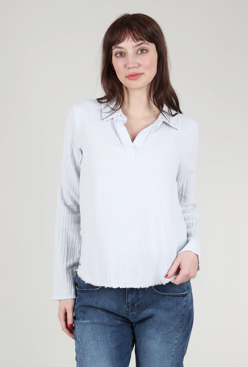 Mododoc Cotton Gauze Polo Top, Silver 