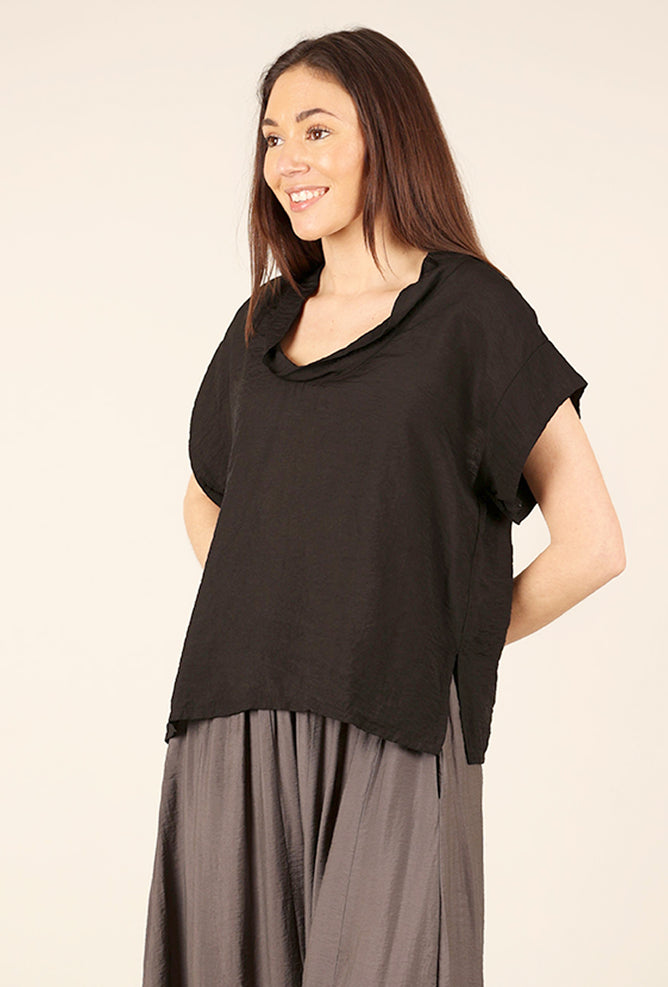 Cut Loose Parachute Cowl Top, Black 