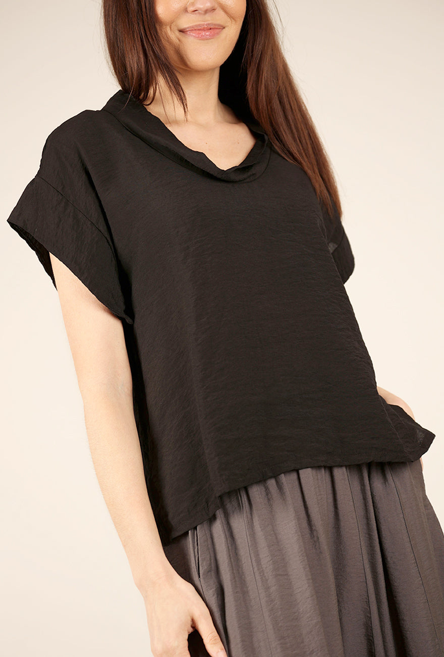Cut Loose Parachute Cowl Top, Black 