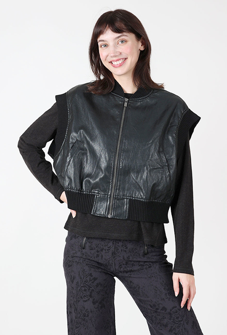 Vegan Leather Zip Vest, Black