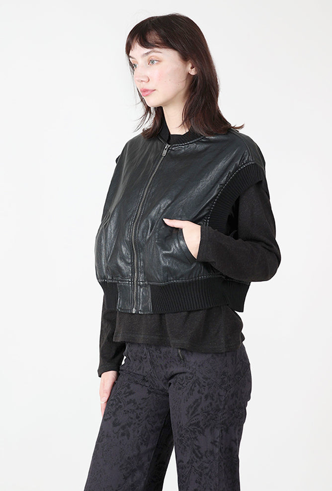 Grade & Gather Vegan Leather Zip Vest, Black 