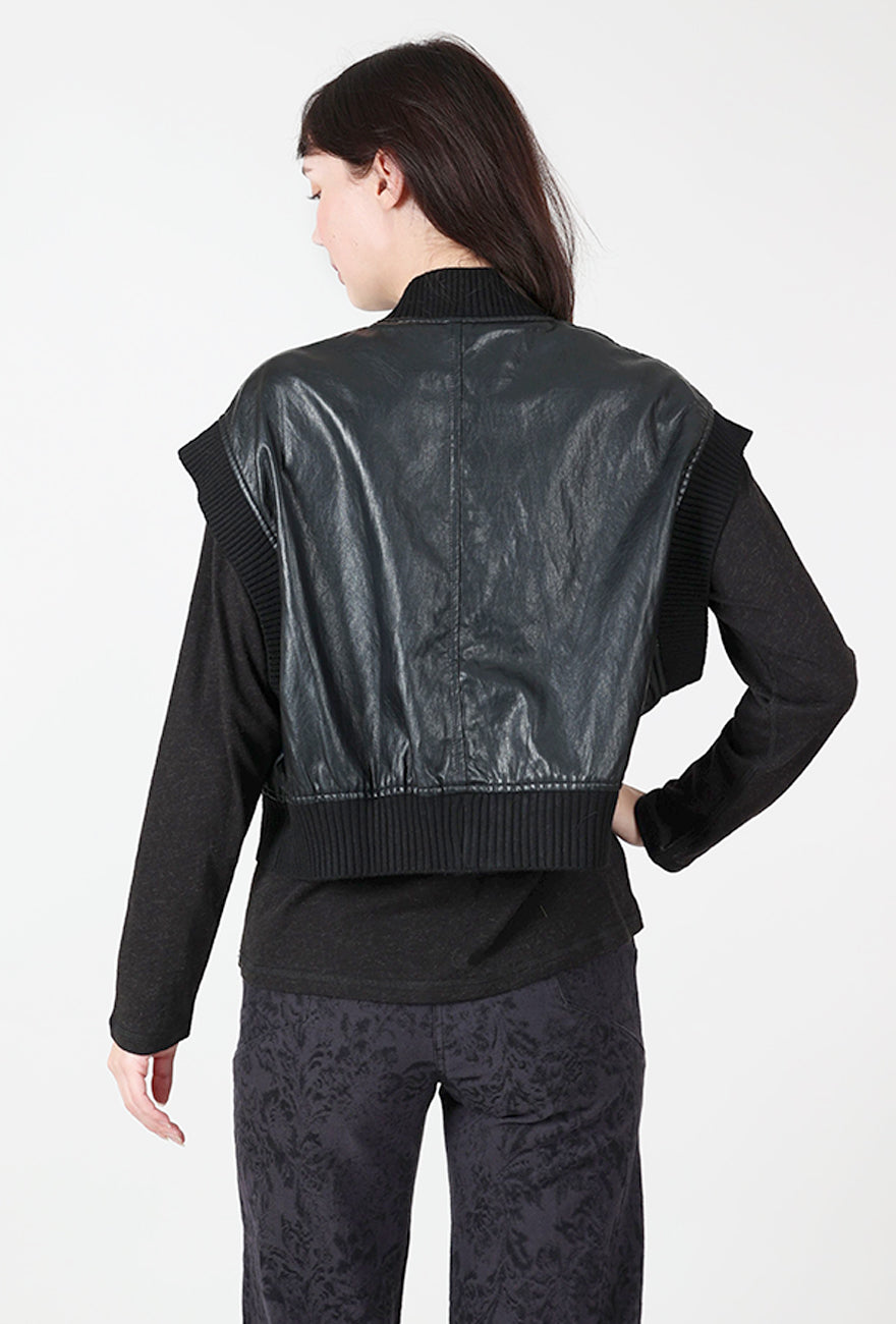 Vegan Leather Zip Vest, Black