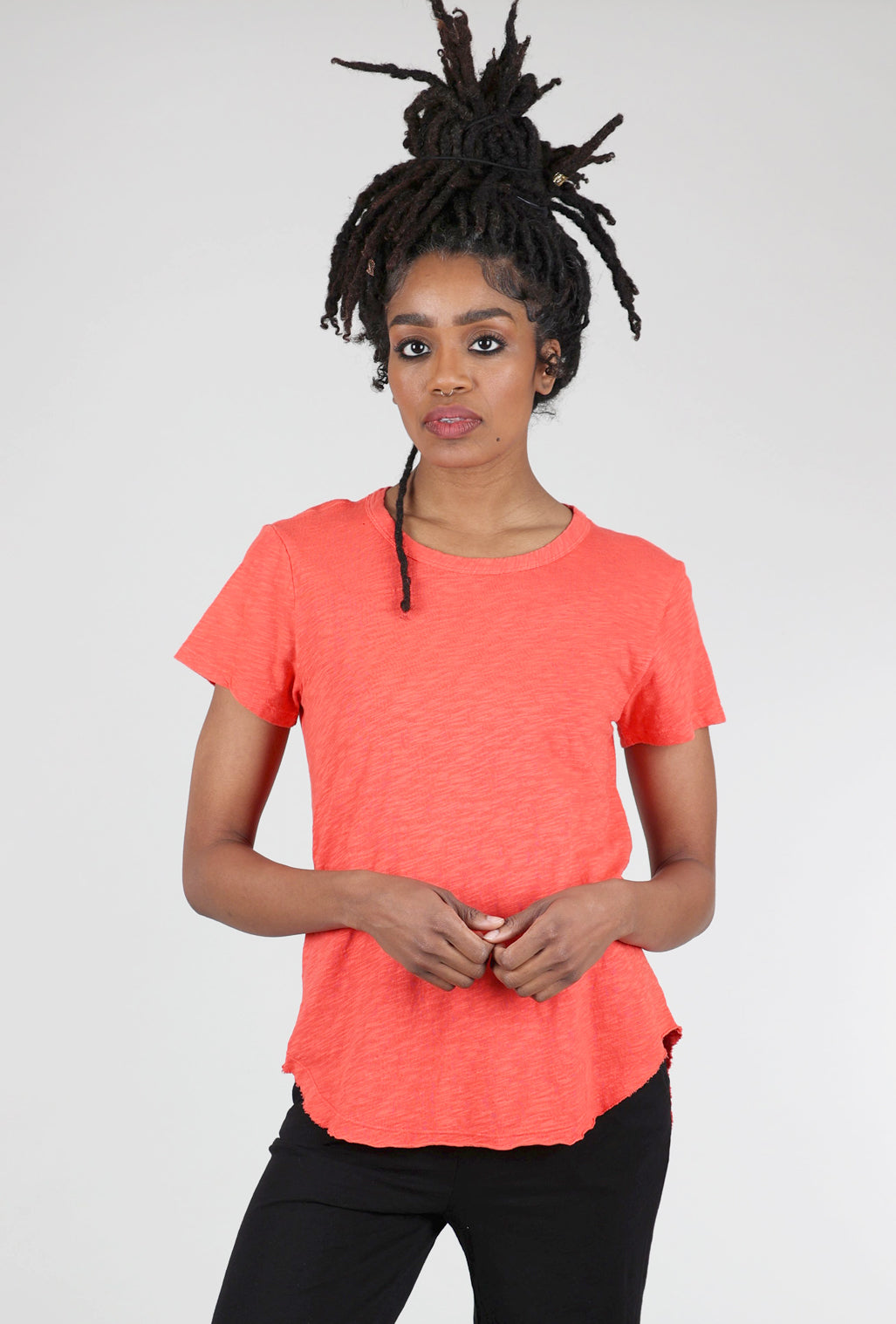 Mododoc Crewneck Curve Hem Tee, Tangerine 