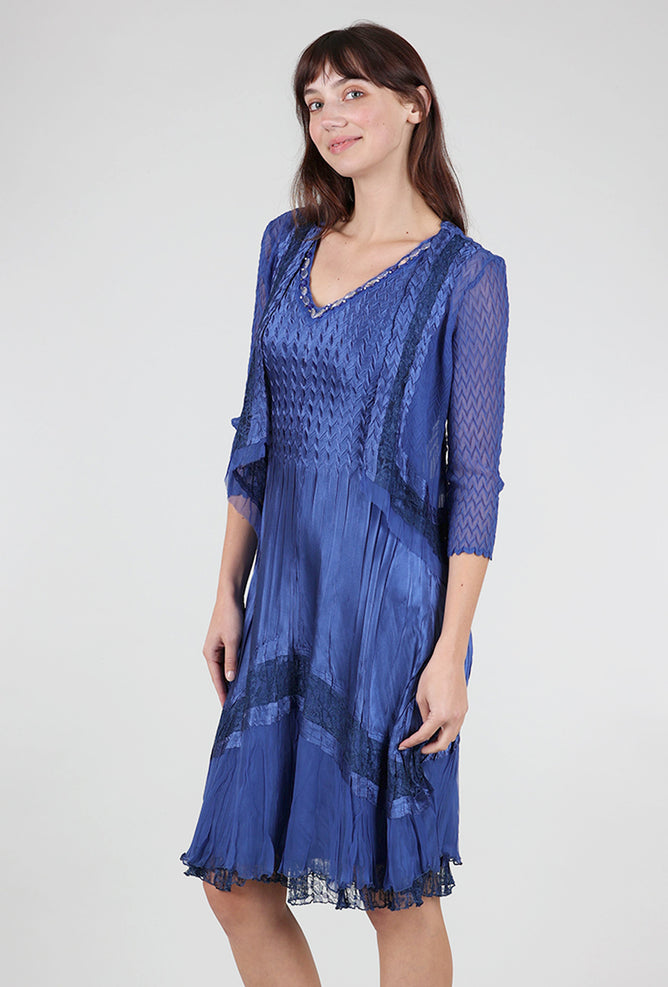 Komarov Beaded Neck Combo Dress, Navy 