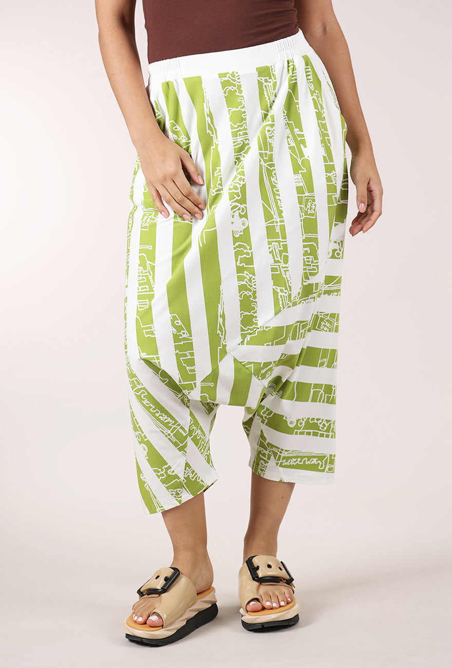 Luukaa Jersey Stripe ER Pant, Lime/White 