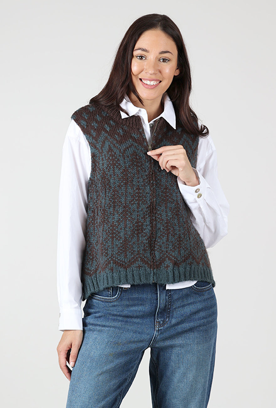 Pinetree Chunky Zip Vest, Brown/Glasgow