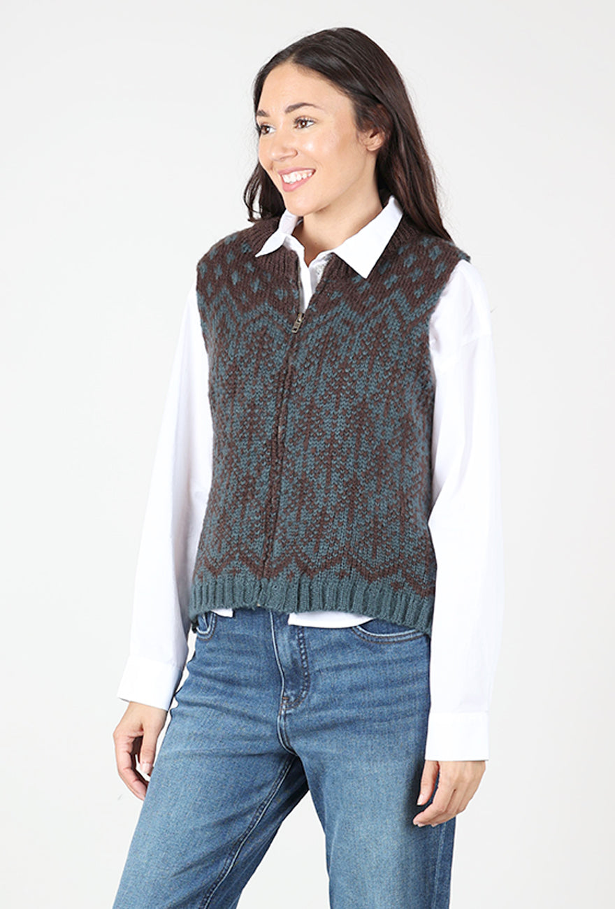 Pinetree Chunky Zip Vest, Brown/Glasgow
