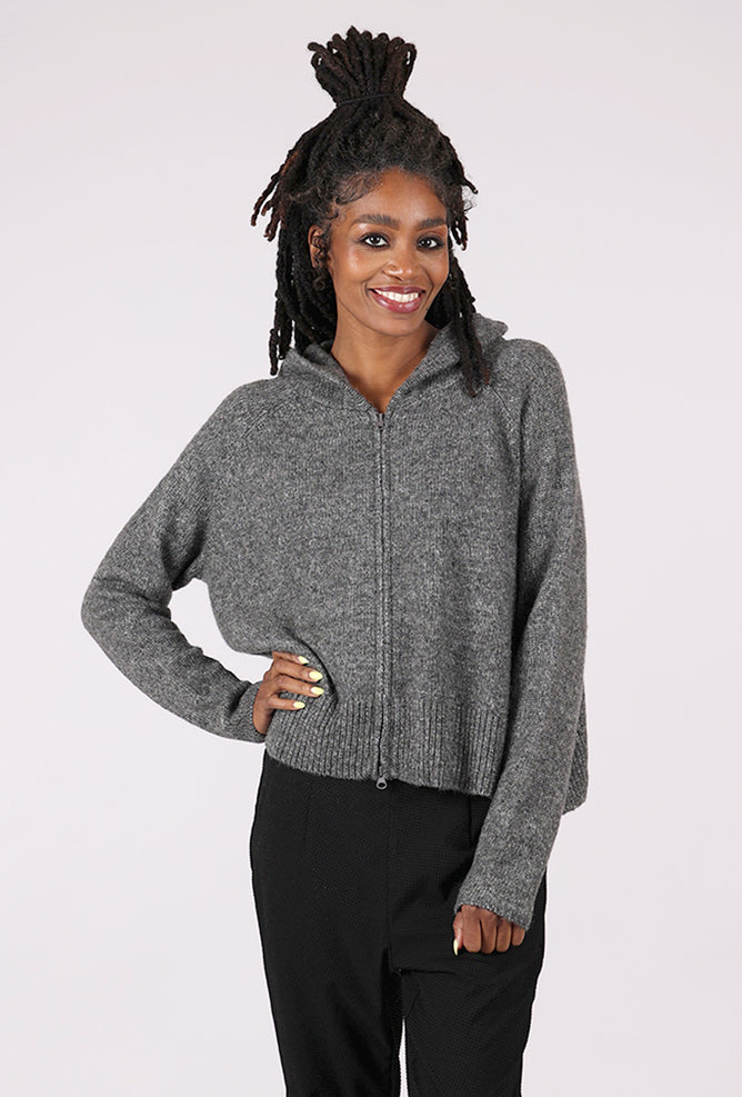 Rundholz Crop Hooded Swing Sweater, Dark Gray 