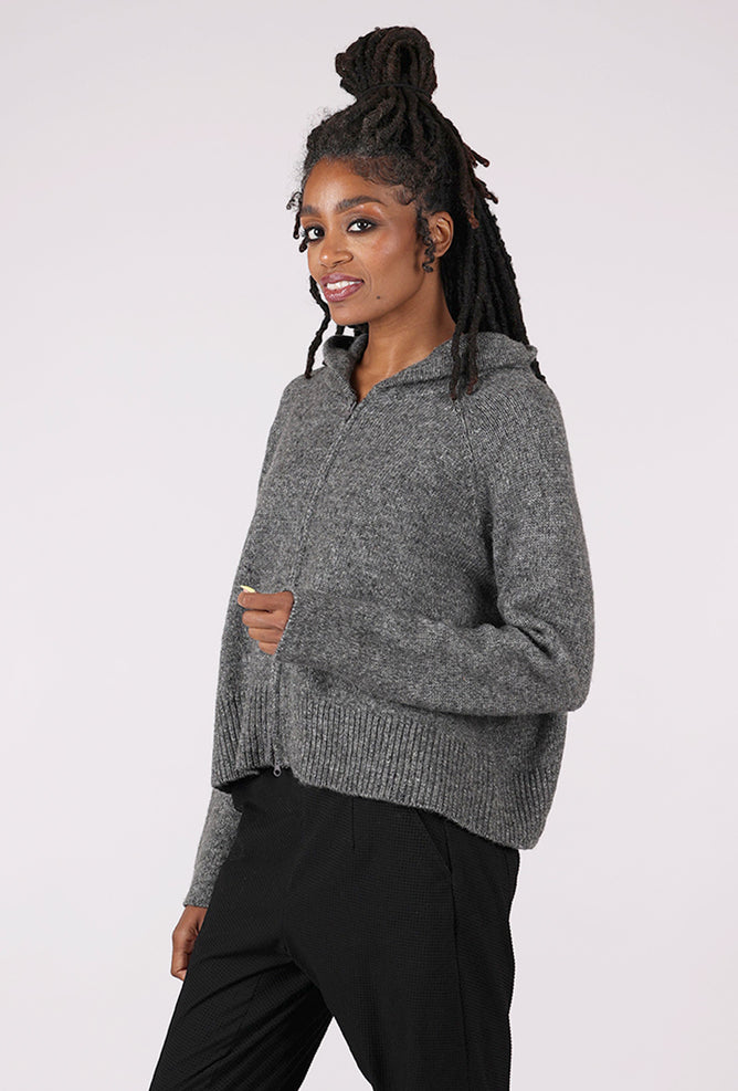 Rundholz Crop Hooded Swing Sweater, Dark Gray 