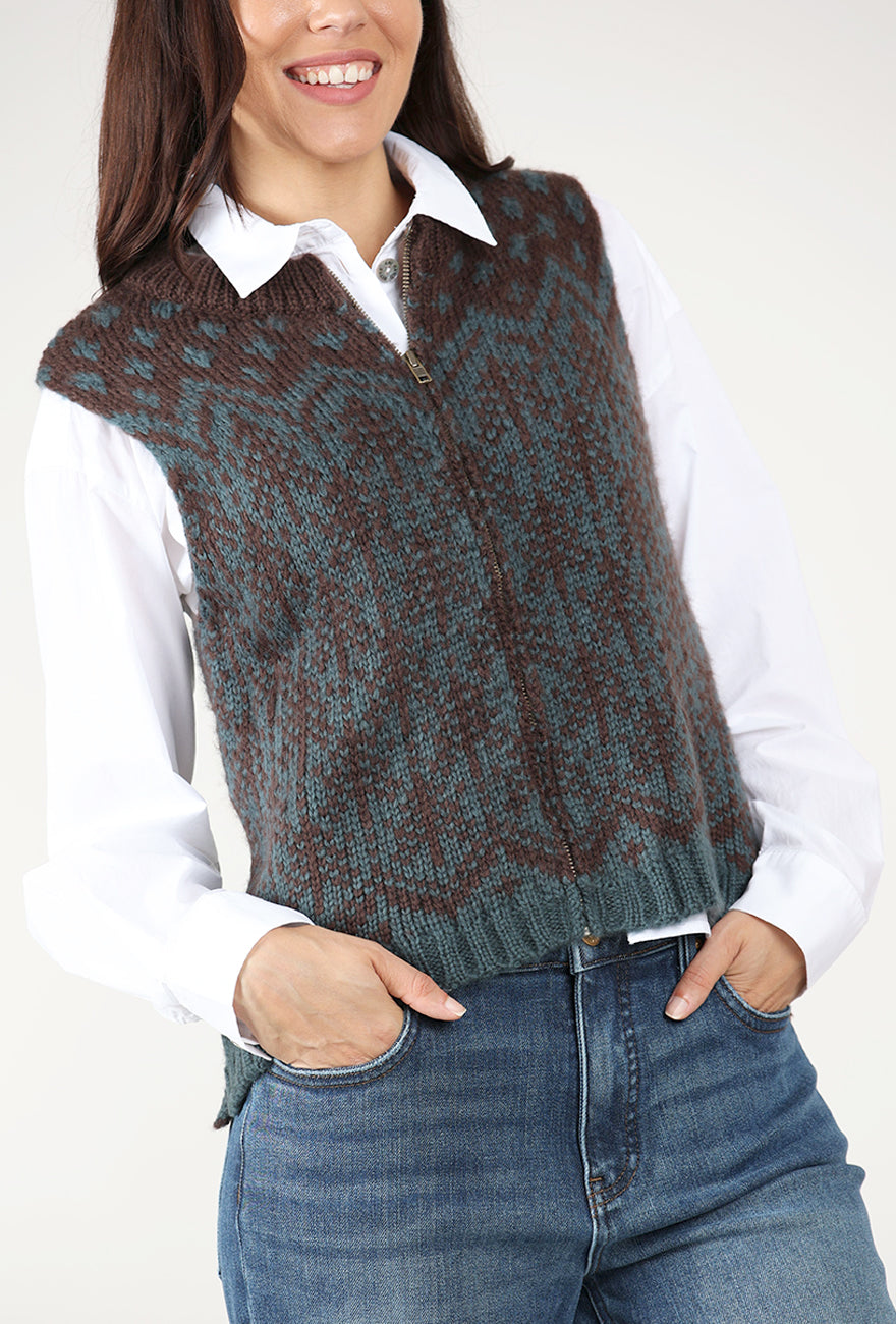 Pinetree Chunky Zip Vest, Brown/Glasgow Angle 4