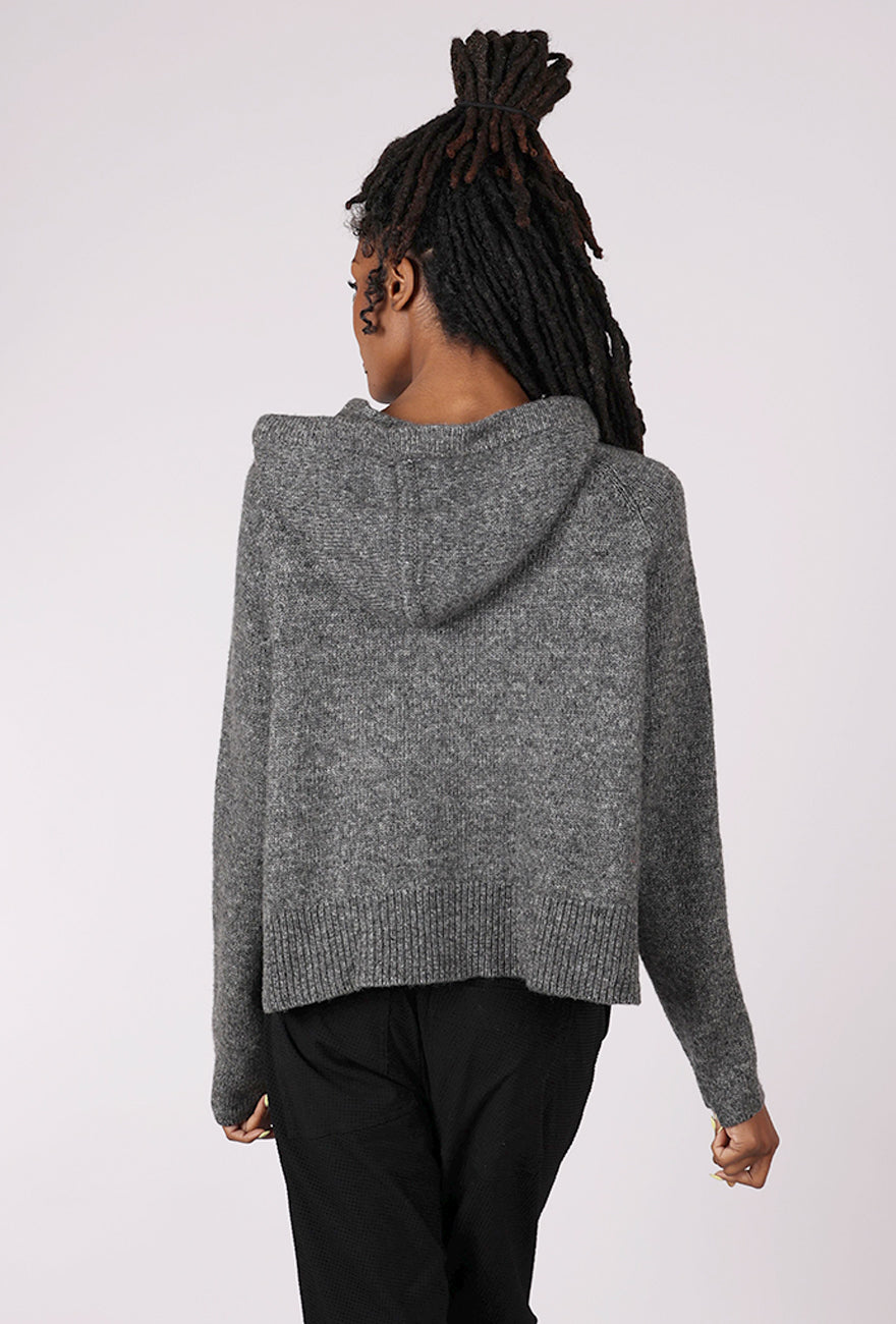 Rundholz Crop Hooded Swing Sweater, Dark Gray 