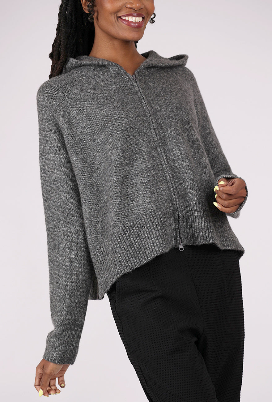 Rundholz Crop Hooded Swing Sweater, Dark Gray 