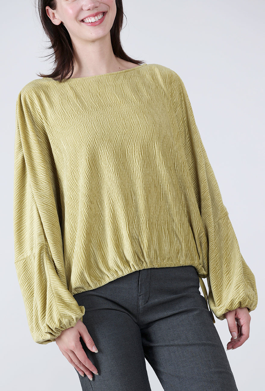 Crinkle Velvet Top, Green Olive Angle 4