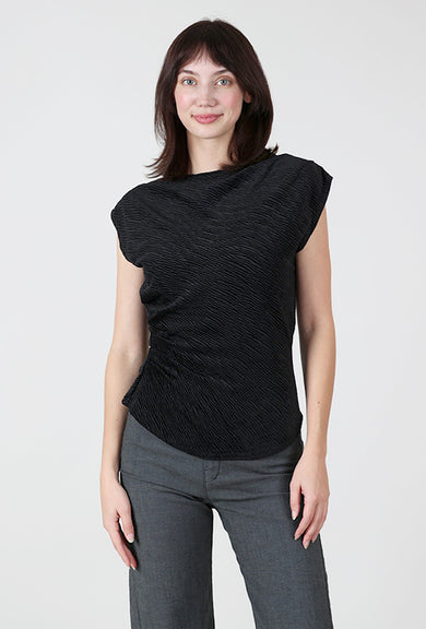 Grade & Gather Crinkle Velvet Pleat Tank, Black 