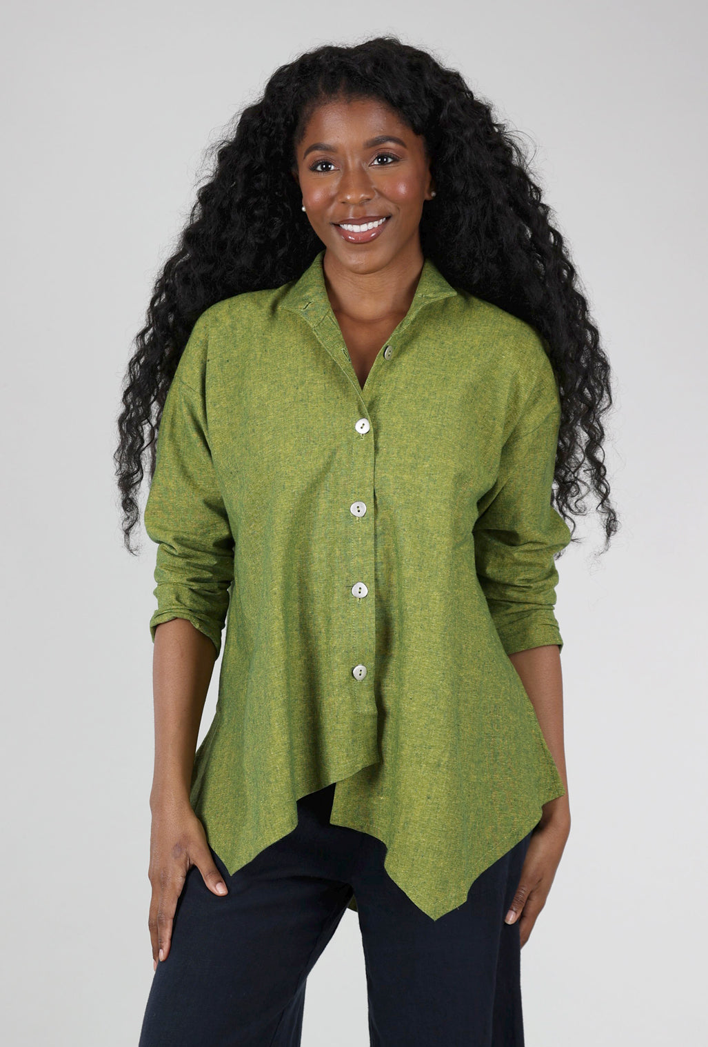 M Square Iris Button-Up Shirt, Jade 