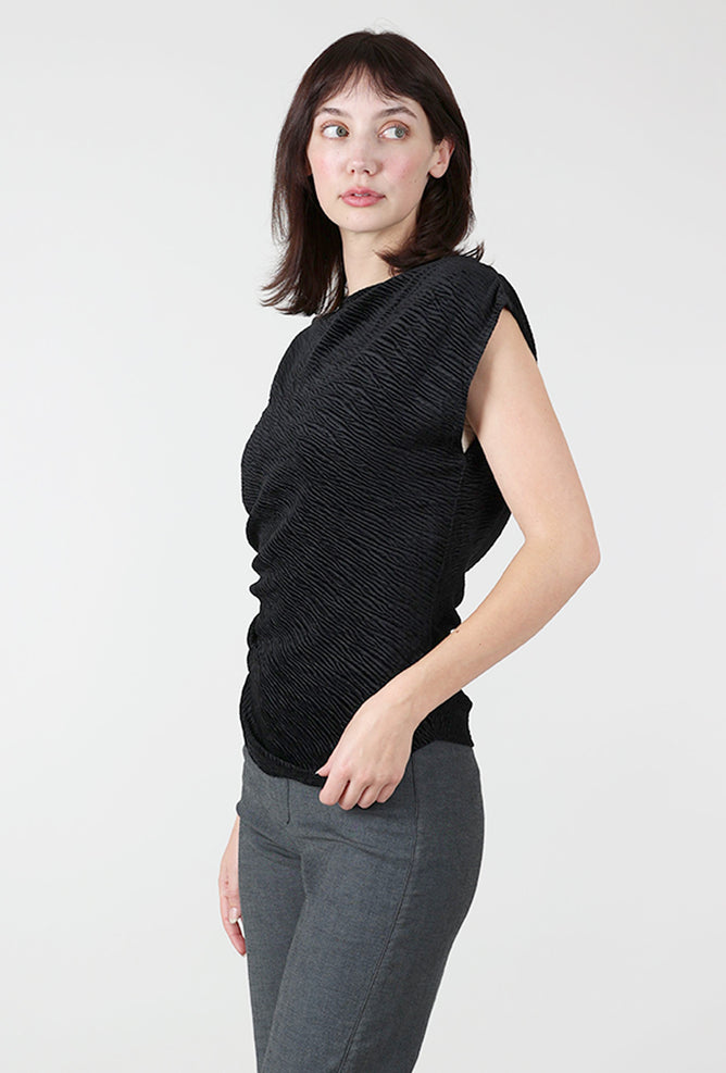 Grade & Gather Crinkle Velvet Pleat Tank, Black 