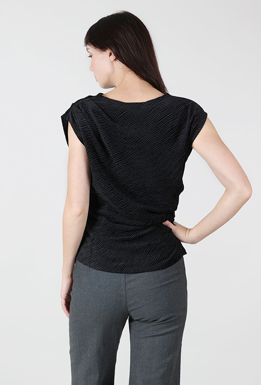 Crinkle Velvet Pleat Tank, Black