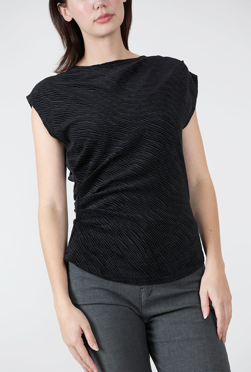 Crinkle Velvet Pleat Tank, Black