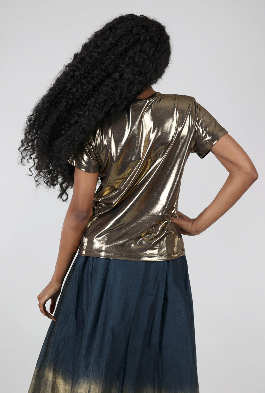 If She Loves Glamour Metallic Tee, Gold 