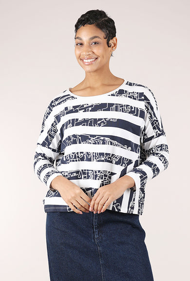 Luukaa Jersey Stripe Boxy Top, White/Navy 