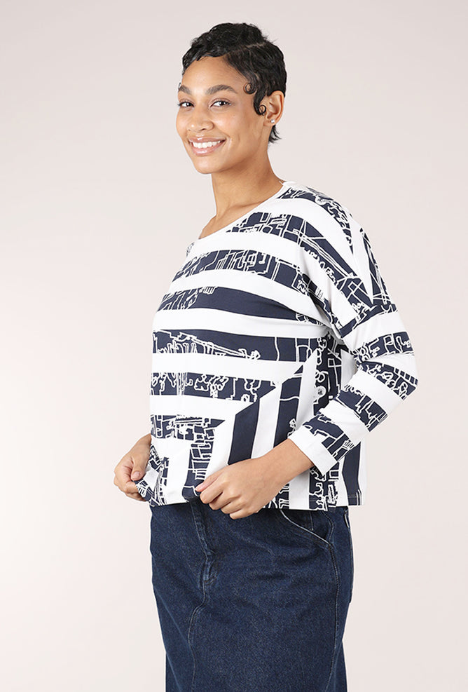 Luukaa Jersey Stripe Boxy Top, White/Navy 