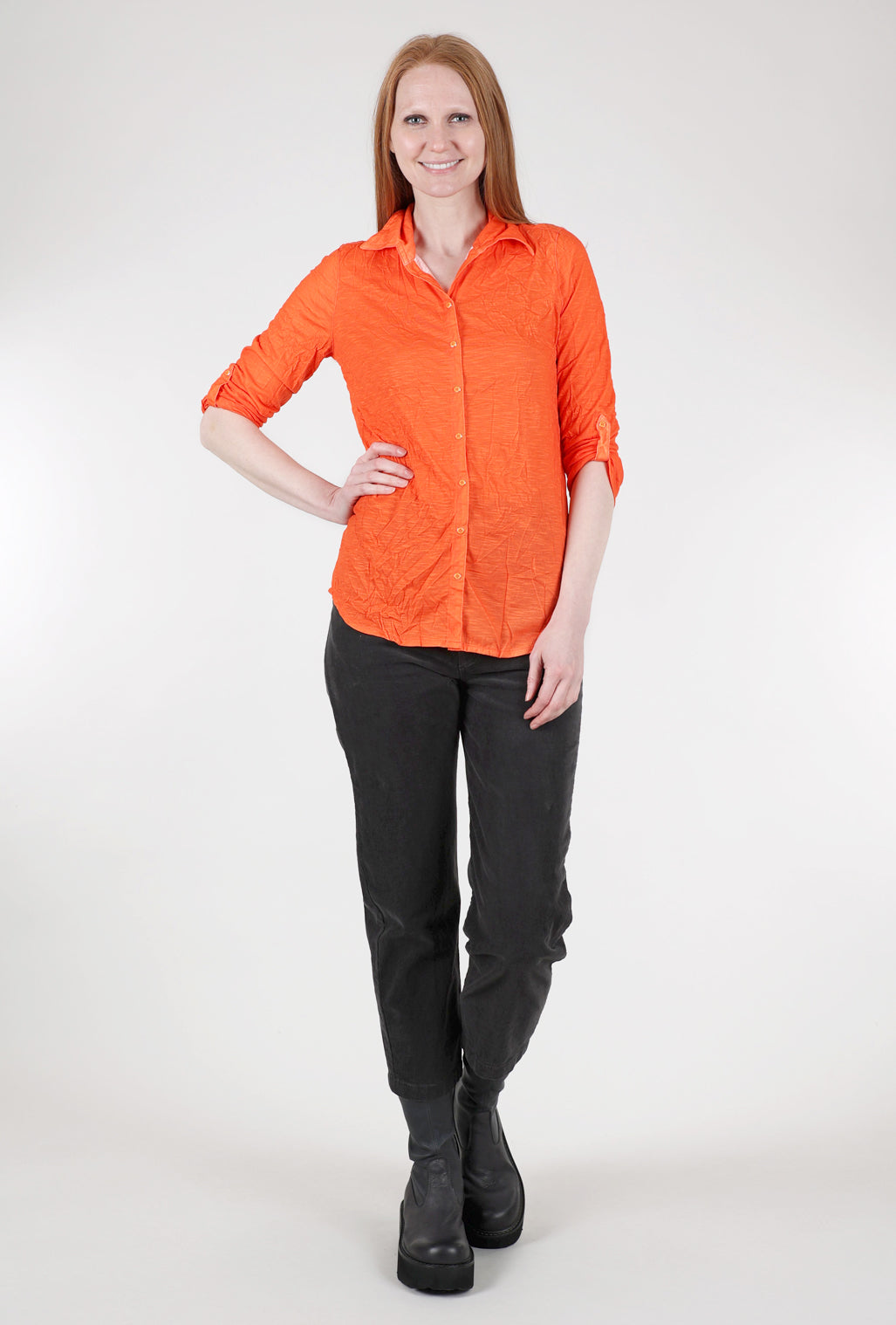 David Cline Roll-Up Sleeve Crinkle Shirt, Tangerine 