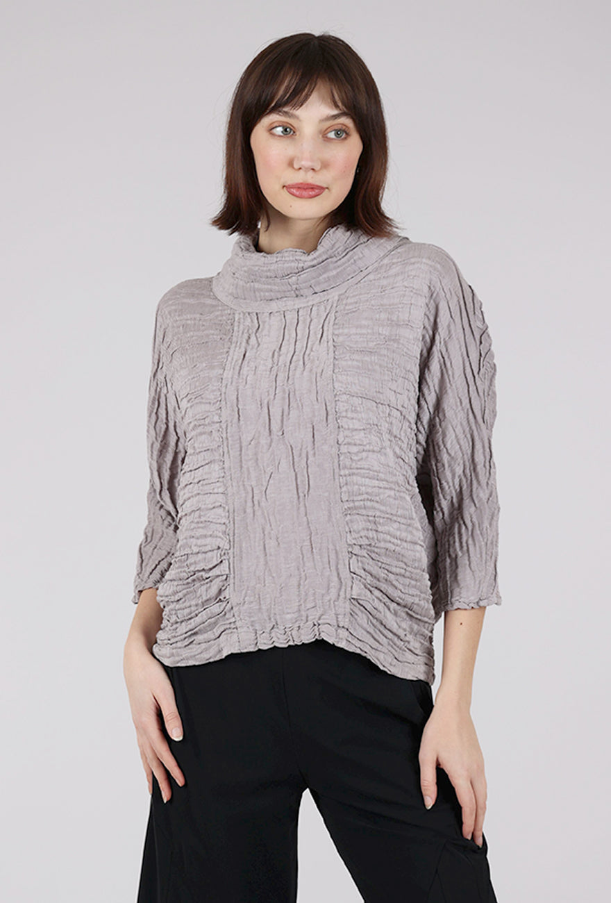 Grizas Silk-Linen Crinkle Cowl Top, Silver 