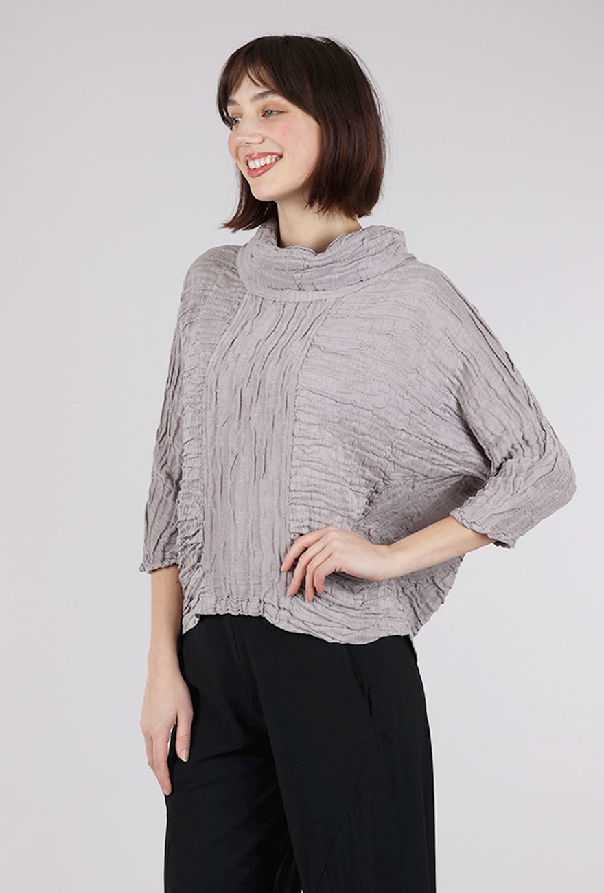 Grizas Silk-Linen Crinkle Cowl Top, Silver 