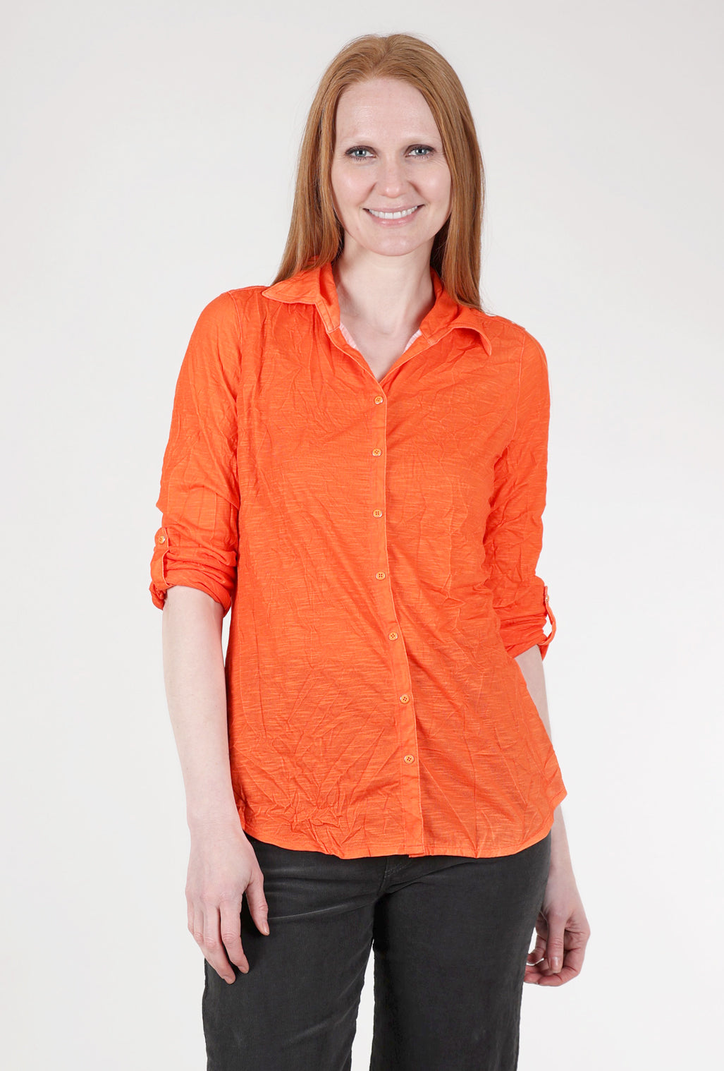 David Cline Roll-Up Sleeve Crinkle Shirt, Tangerine 