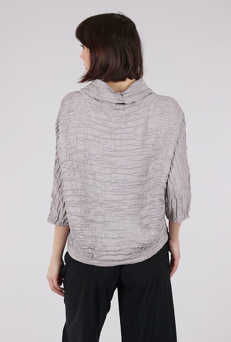 Grizas Silk-Linen Crinkle Cowl Top, Silver 