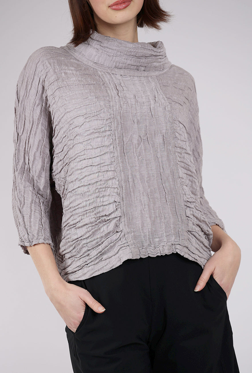 Grizas Silk-Linen Crinkle Cowl Top, Silver 