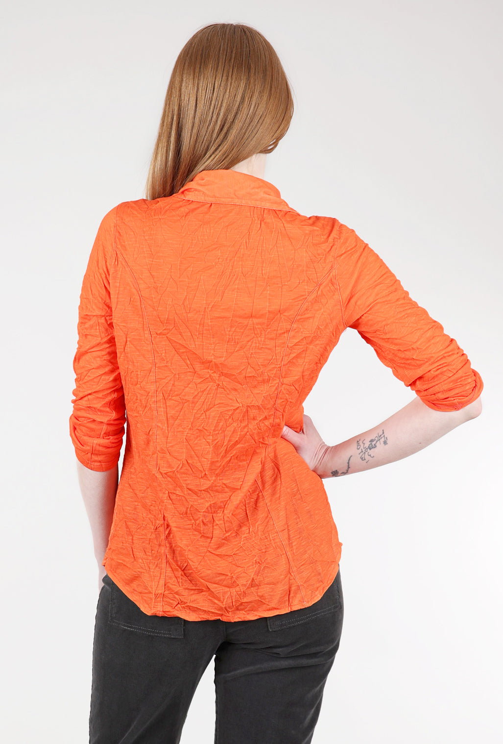 David Cline Roll-Up Sleeve Crinkle Shirt, Tangerine 