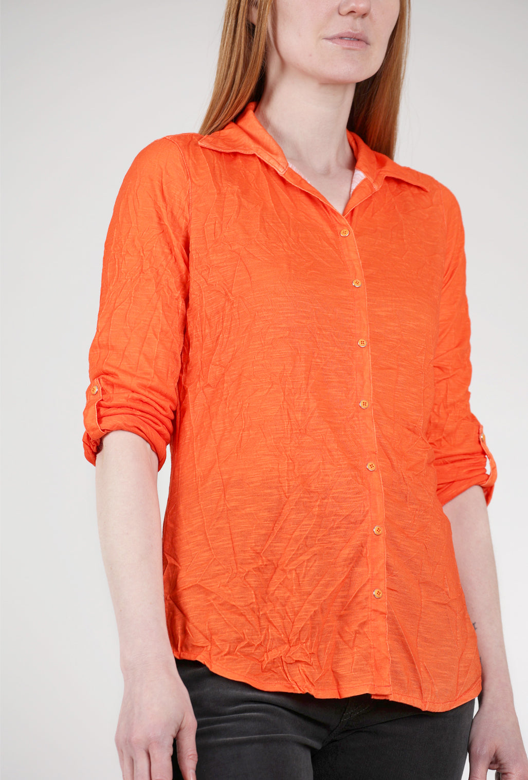 David Cline Roll-Up Sleeve Crinkle Shirt, Tangerine 