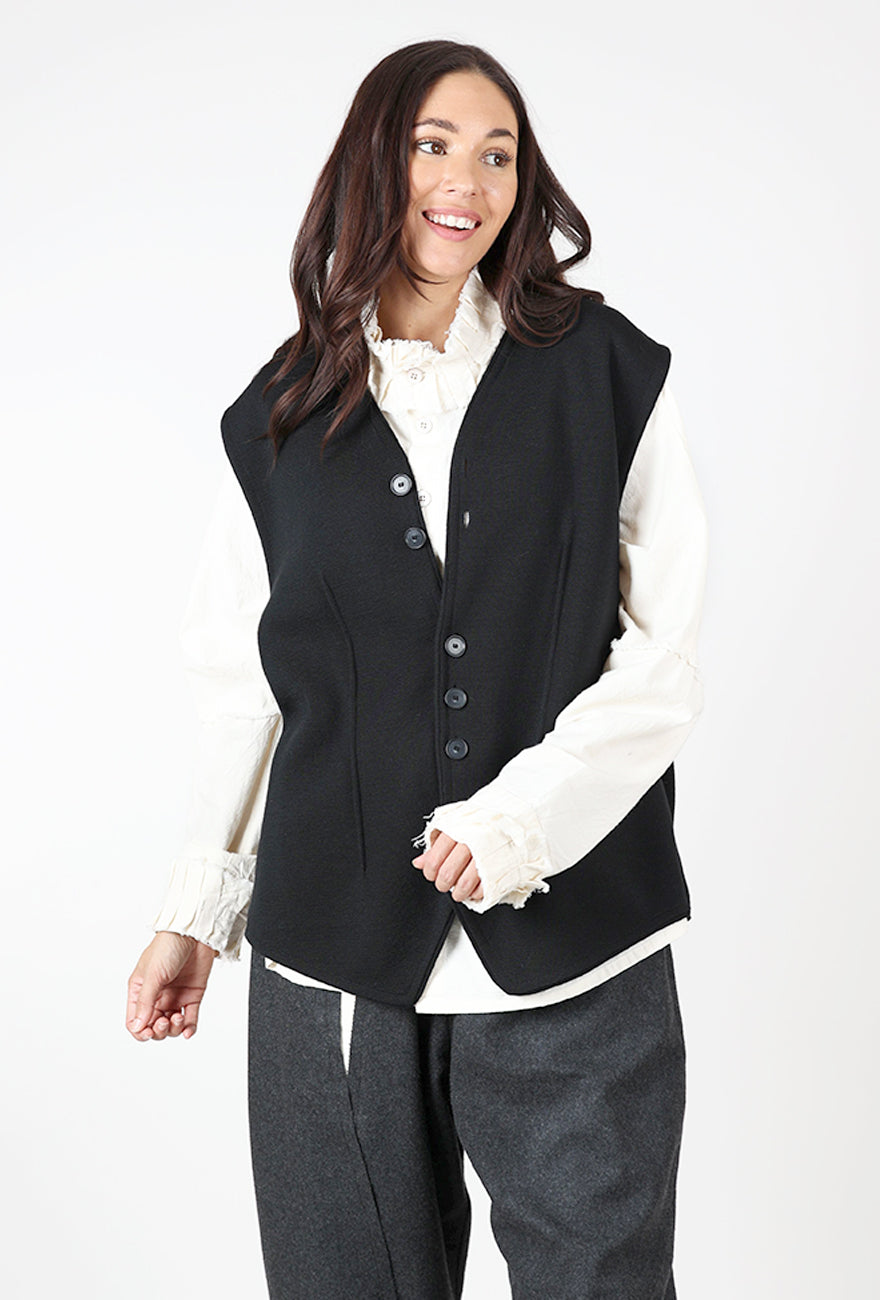 Humo Boiled Wool Vest, Black