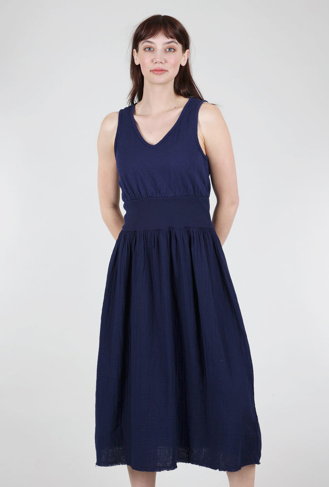 Mododoc Mixed-Media Midi Tank Dress, Navy 