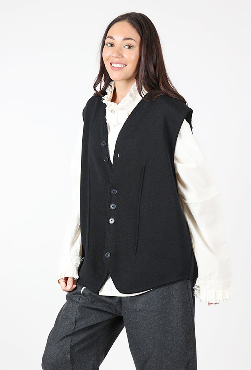 Humo Boiled Wool Vest, Black