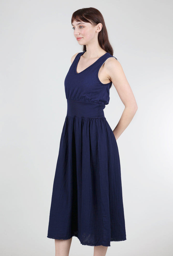 Mododoc Mixed-Media Midi Tank Dress, Navy 